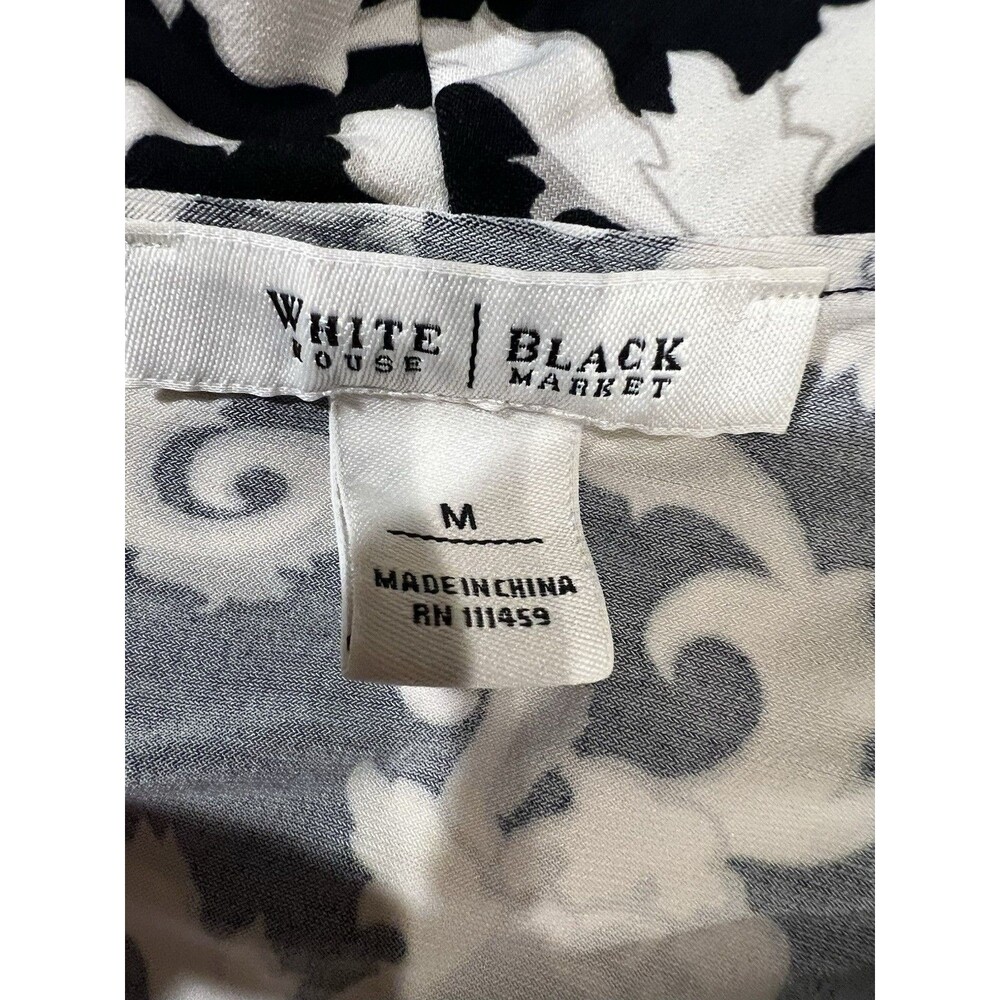 WHITE HOUSE BLACK MARKET WHBM Black & white floral print 3/4 sleeves blouse M - Picture 5 of 6